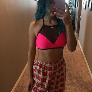 mesh top neon pink bathing suit